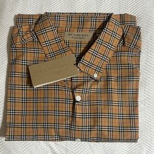 Burberry Men's Beige and Black Plaid Button-Down Shirt